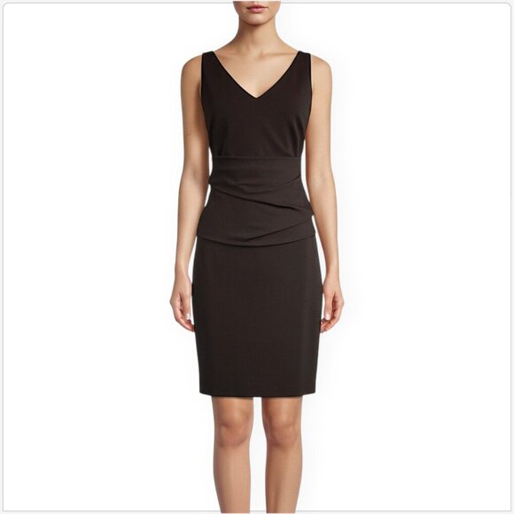 Akris Punto Dark Brown Stretch Knit Draped Waist Sheath Pencil Dress New NWT 4 - Picture 1 of 6